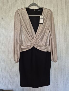 NWT Lauren Ralph Lauren Size 10 Gold And Black Cocktail Dress Stretchy